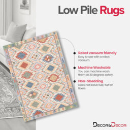 Decoranddecor Living Room Rugs, Washable Area Rugs, 120X170Cm, Non-Slip, Pet Friendly, Low Pile, Geometric Rug - Elaris - thumbnail 3