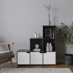 Urbn-Living Urbnliving 91Cm Height 6 Cube Step Black Storage Bookcase Shelf Unit Line White Door - thumbnail 3