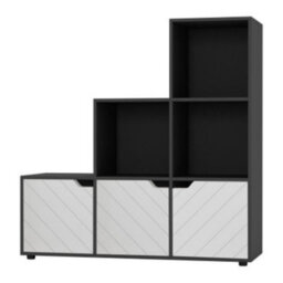Urbn-Living Urbnliving 91Cm Height 6 Cube Step Black Storage Bookcase Shelf Unit Line White Door - thumbnail 1