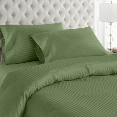 Moonlight Bedding Stripe Duvet Cover & Pillowcase Set Super King (Olive Green, 260X220Cm) - image 1