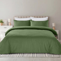 Moonlight Bedding Stripe Duvet Cover & Pillowcase Set Super King (Olive Green, 260X220Cm) - thumbnail 6