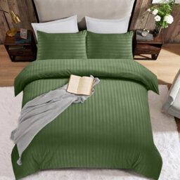 Moonlight Bedding Stripe Duvet Cover & Pillowcase Set Super King (Olive Green, 260X220Cm) - thumbnail 2