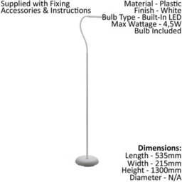 Stylish White Touch Floor Lamp With Dimmable Led Bulb - thumbnail 2