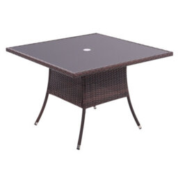 Living And Home Retro Square Garden Wicker Rattan Tempered Glass Top Outdoor Patio Dinging Table With Umbrella Hole Brown 105 Cm - thumbnail 4