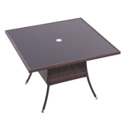 Living And Home Retro Square Garden Wicker Rattan Tempered Glass Top Outdoor Patio Dinging Table With Umbrella Hole Brown 105 Cm - thumbnail 2