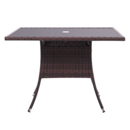 Living And Home Retro Square Garden Wicker Rattan Tempered Glass Top Outdoor Patio Dinging Table With Umbrella Hole Brown 105 Cm - thumbnail 3