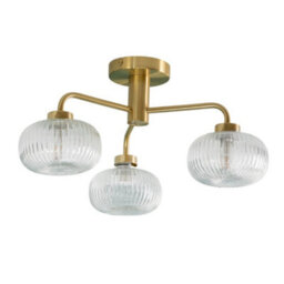 Valuelights Amaia Brushed Gold Ip44 Rated 3 Way Clear Ribbed Glass Ceiling Light - thumbnail 1