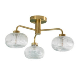 Valuelights Amaia Brushed Gold Ip44 Rated 3 Way Clear Ribbed Glass Ceiling Light - thumbnail 4