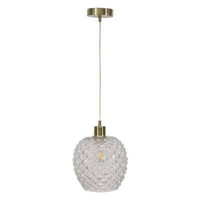 First Choice Lighting Baine - Clear Textured Glass With Satin Brass Pendant Fitting - image 1