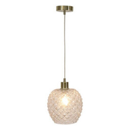 First Choice Lighting Baine - Clear Textured Glass With Satin Brass Pendant Fitting - thumbnail 2
