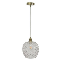 First Choice Lighting Baine - Clear Textured Glass With Satin Brass Pendant Fitting - thumbnail 1