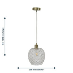 First Choice Lighting Baine - Clear Textured Glass With Satin Brass Pendant Fitting - thumbnail 8