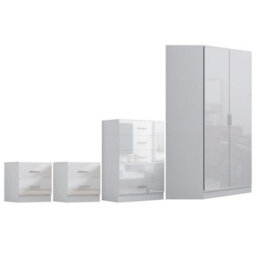 Reflect 2 Door Corner Wardrobe, 5 Drawer Chest, 2X 2 Drawer Bedsides - White Gloss & Matt White - Bedroom Furniture Set - thumbnail 5