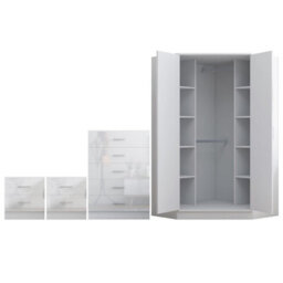 Reflect 2 Door Corner Wardrobe, 5 Drawer Chest, 2X 2 Drawer Bedsides - White Gloss & Matt White - Bedroom Furniture Set - thumbnail 7