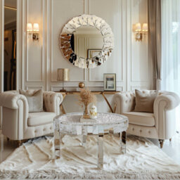 Artloge 80Cm Round Coffee Table Mirrored Glass Large Silver Mirror Center Tables, Glitter Crushed Crystal Diamonds - thumbnail 9
