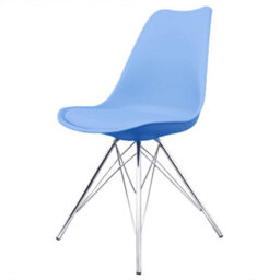 Fusion Living Soho Light Blue Plastic Dining Chair With Chrome Metal Legs