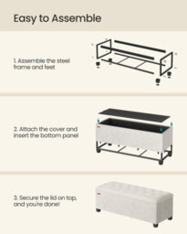 LEDREM Storage Ottoman Bench, Ottoman Foot Rest With Legs, 40 X 110 X 40 Cm, End Of Bed Bench, Storage Chest, Load Up To 300 Kg, White - thumbnail 6