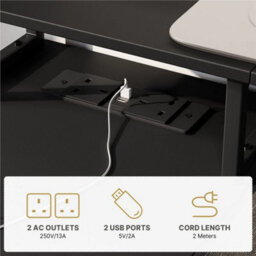 Black 140Cm L-Shaped Home Office Desk With Charging Station, Drawers, Monitor Stand - thumbnail 4