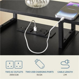 Black 140Cm L-Shaped Home Office Desk With Charging Station, Drawers, Monitor Stand - thumbnail 3