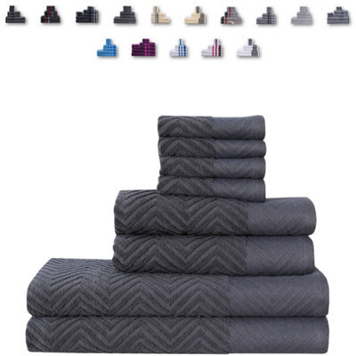 TheWhiteWater Limited 8 Pieces Towel Set With 4 Face Towel 2 Hand Towels And 2 Bath 100% Pure Natural Cotton Bale Set Of Towels - Charcoal (Zig Zag) - image 1