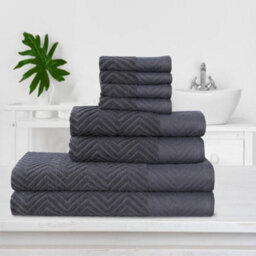TheWhiteWater Limited 8 Pieces Towel Set With 4 Face Towel 2 Hand Towels And 2 Bath 100% Pure Natural Cotton Bale Set Of Towels - Charcoal (Zig Zag) - thumbnail 2