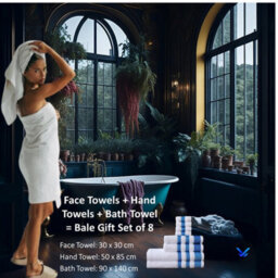 TheWhiteWater Limited 8 Pieces Towel Set With 4 Face Towel 2 Hand Towels And 2 Bath 100% Pure Natural Cotton Bale Set Of Towels - Charcoal (Zig Zag) - thumbnail 6