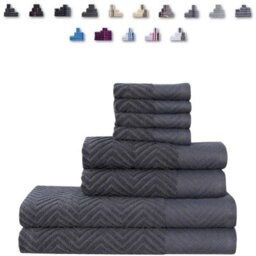 TheWhiteWater Limited 8 Pieces Towel Set With 4 Face Towel 2 Hand Towels And 2 Bath 100% Pure Natural Cotton Bale Set Of Towels - Charcoal (Zig Zag)