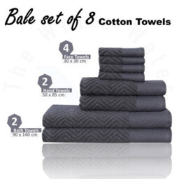 TheWhiteWater Limited 8 Pieces Towel Set With 4 Face Towel 2 Hand Towels And 2 Bath 100% Pure Natural Cotton Bale Set Of Towels - Charcoal (Zig Zag) - thumbnail 5