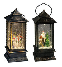 Snowtime Snowman Santa Led Christmas Lantern Bundle Of 2 Water Filled Glitter Snow Globe