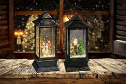 Snowtime Snowman Santa Led Christmas Lantern Bundle Of 2 Water Filled Glitter Snow Globe - thumbnail 2