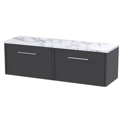 Balterley Winshill Contemporary 2 Drawer Wall Hung Vanity Unit With Laminate Worktop, Woodgrain Dark Grey, 1200mm - image 1