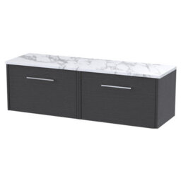 Balterley Winshill Contemporary 2 Drawer Wall Hung Vanity Unit With Laminate Worktop, Woodgrain Dark Grey, 1200mm