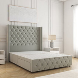 "Bsspoke Ruby Divan Bed Silver Plush Velvet With 54"" Headboard & 12"" Footboard No Mattress No Drawers In Double King 4Ft 6Ft"