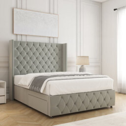"Bsspoke Ruby Divan Bed Silver Plush Velvet With 54"" Headboard & 12"" Footboard No Mattress No Drawers In Double King 4Ft 6Ft" - thumbnail 2
