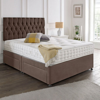 Dining Tables Beirut Matching Headboard Divan Set, 2 Drawer On Same Side With Sprung 1500 Comfort Mattress - Plush Taupe - Double - image 1