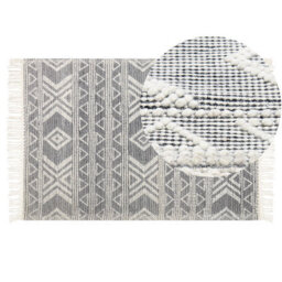 Beliani Rug Pazar Black/ White 160 X 230 Cm Wool - thumbnail 1