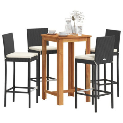 Berkfield 5 Piece Garden Bar Set Black Solid Wood Acacia And Poly Rattan - image 1