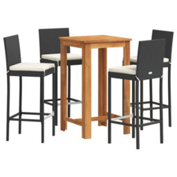 Berkfield 5 Piece Garden Bar Set Black Solid Wood Acacia And Poly Rattan - thumbnail 2