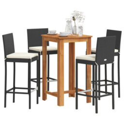 Berkfield 5 Piece Garden Bar Set Black Solid Wood Acacia And Poly Rattan