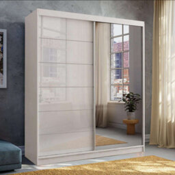 M N Furniture Ltd Wardrobe With Led Light High Gloss Sliding Wardrobe - Modern Bedroom Cabinet 150Cm,180Cm,200Cm (White,150Cm)
