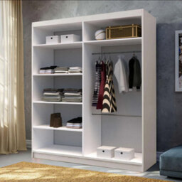 M N Furniture Ltd Wardrobe With Led Light High Gloss Sliding Wardrobe - Modern Bedroom Cabinet 150Cm,180Cm,200Cm (White,150Cm) - thumbnail 2