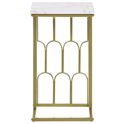 Beliani Luxe Living Side Table White Marble-Effect Mdf Top Gold Iron Frame 30X30X54 Cm - image 1