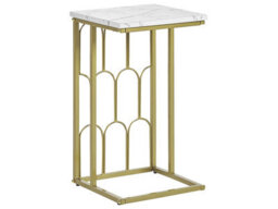Beliani Luxe Living Side Table White Marble-Effect Mdf Top Gold Iron Frame 30X30X54 Cm - thumbnail 3
