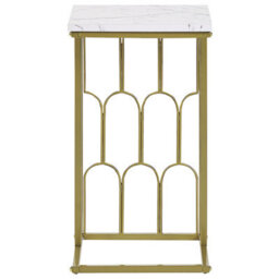 Beliani Luxe Living Side Table White Marble-Effect Mdf Top Gold Iron Frame 30X30X54 Cm - thumbnail 1