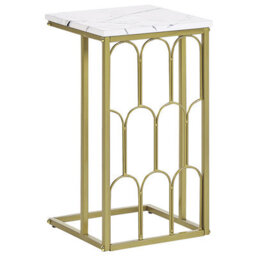 Beliani Luxe Living Side Table White Marble-Effect Mdf Top Gold Iron Frame 30X30X54 Cm - thumbnail 5