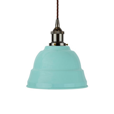 Duck Egg Blue Lincoln Painted Dome Pendant Light With Black Nickel Lamp Holder And Brown Twisted Cable - Se Home - image 1