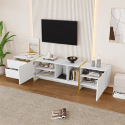 Abrihome Tv Stand For 85 Inch Tv, Media Console With Storage Cabinet & Open Shelves, White Entertainment Center For Living Room - thumbnail 9