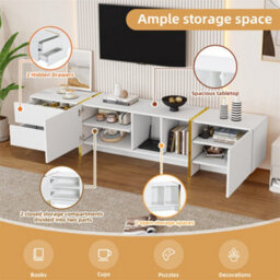 Abrihome Tv Stand For 85 Inch Tv, Media Console With Storage Cabinet & Open Shelves, White Entertainment Center For Living Room - thumbnail 2