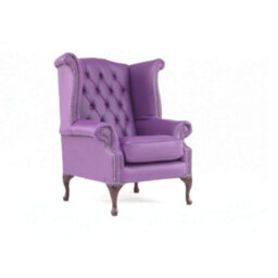 Chesterfield High Back Wing Chair Shelly Wineberry Purple Real Leather Bespoke In Queen Anne Style - thumbnail 5