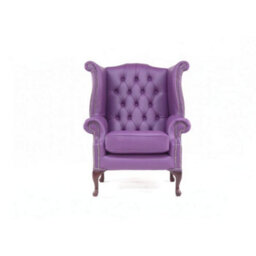 Chesterfield High Back Wing Chair Shelly Wineberry Purple Real Leather Bespoke In Queen Anne Style - thumbnail 4